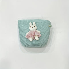 Girls Rabbit Flower Straw Bag Crossbody Bag Messenger Bag Coin Purse