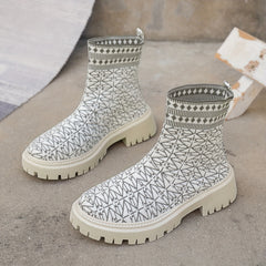 Women's Print Medium Tube Boots Comfortable Non slip Outdoor Boots