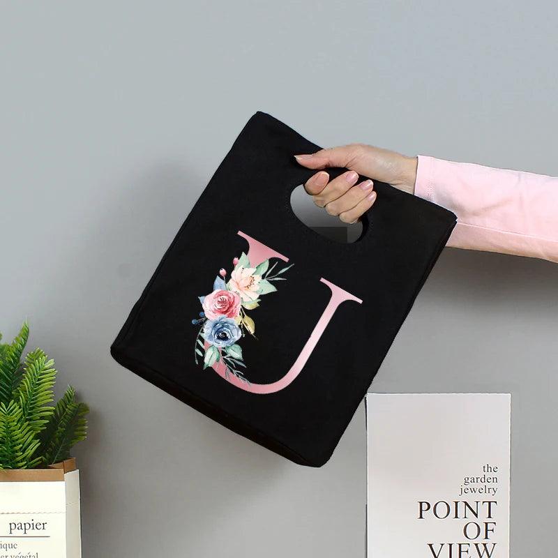 Portable Lunch Bag Cotton Picnic Food Bag Women Small Tote Style