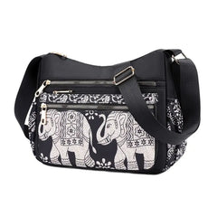 Nylon Canvas Shoulder Bag Traditional Elephant Print Clutch