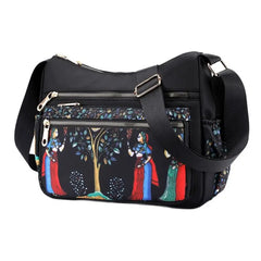 Nylon Canvas Shoulder Bag Traditional Elephant Print Clutch