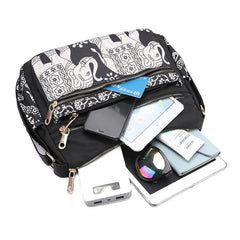 Nylon Canvas Shoulder Bag Traditional Elephant Print Clutch