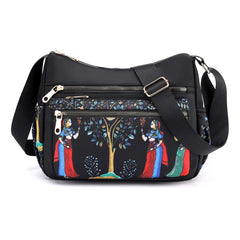 Nylon Canvas Shoulder Bag Traditional Elephant Print Clutch