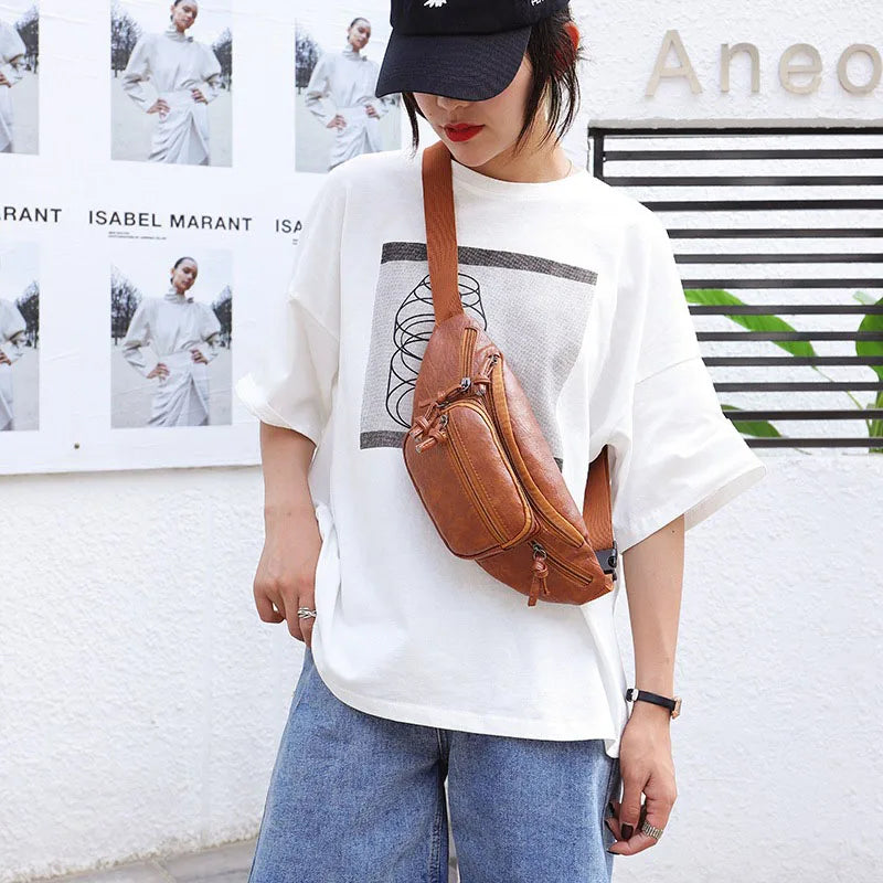 Large Capacity Travel Fanny Pack For Women Designers Leather Female Waist Bag