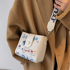 Large Capacity Bucket Crossbody Bag for Women with Candy Print
