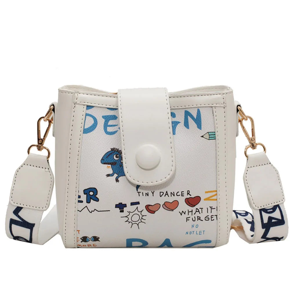 Large Capacity Bucket Crossbody Bag for Women with Candy Print