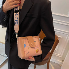 Large Capacity Bucket Crossbody Bag for Women with Candy Print