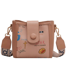 Large Capacity Bucket Crossbody Bag for Women with Candy Print