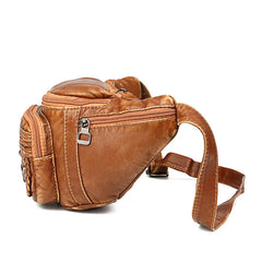 Women Leather Fanny Pack Chest Bag Multiple Zipper Pockets