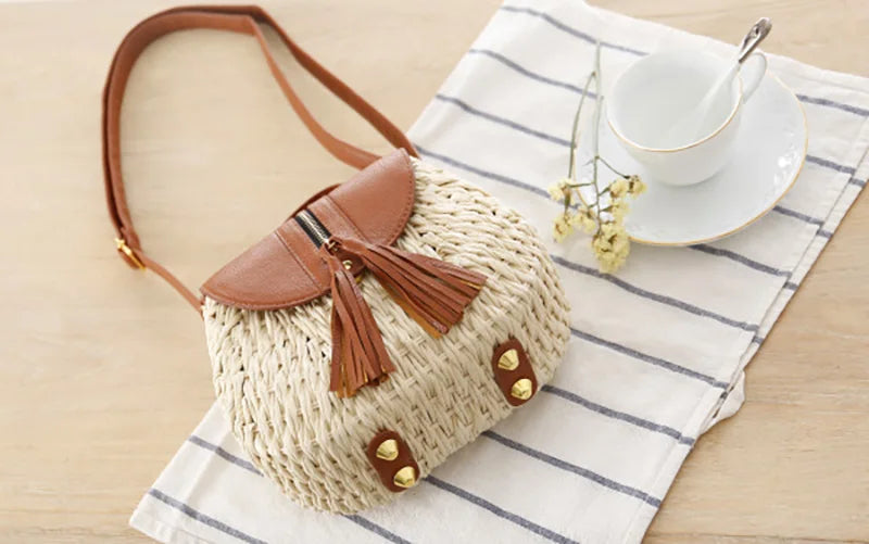Summer Beach Straw Bags For Women Tassel Female Shoulder Bag Travel