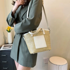 Summer Rattan Shoulder Bag for Women Travel Beach Casual Tote Woven Bag
