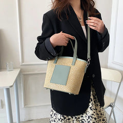 Summer Rattan Shoulder Bag for Women Travel Beach Casual Tote Woven Bag