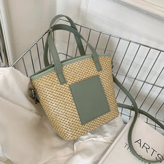 Summer Rattan Shoulder Bag for Women Travel Beach Casual Tote Woven Bag