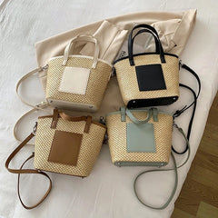 Summer Rattan Shoulder Bag for Women Travel Beach Casual Tote Woven Bag