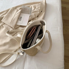 Summer Rattan Shoulder Bag for Women Travel Beach Casual Tote Woven Bag