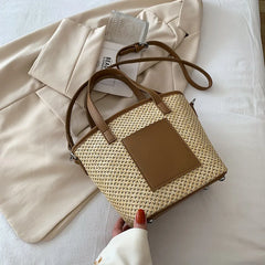 Summer Rattan Shoulder Bag for Women Travel Beach Casual Tote Woven Bag