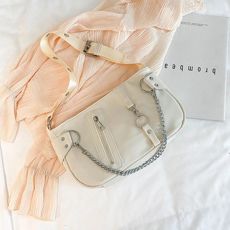 Casual Nylon Shoulder Bag for Women with Chain
