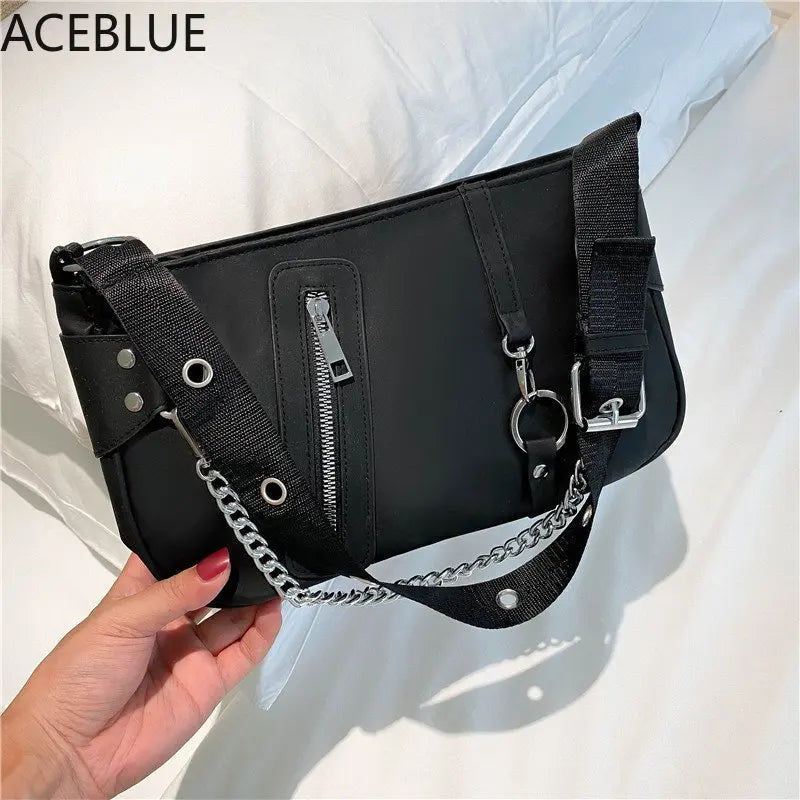 Casual Nylon Shoulder Bag for Women with Chain