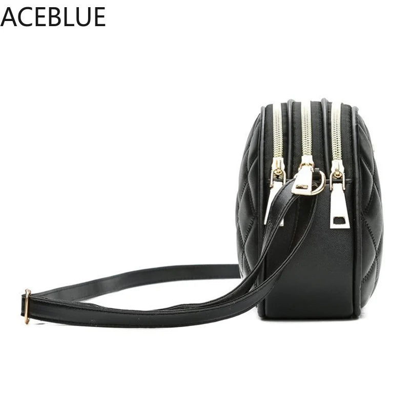Plaid PU Leather Crossbody Shoulder Bag Zipper Small Messenger Purse