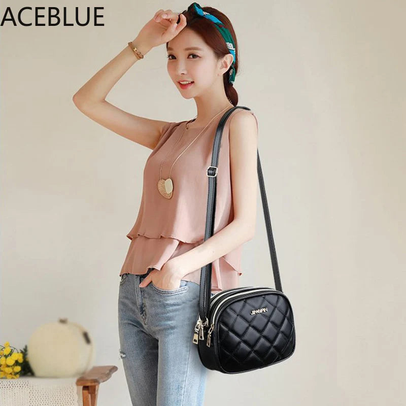Plaid PU Leather Crossbody Shoulder Bag Zipper Small Messenger Purse