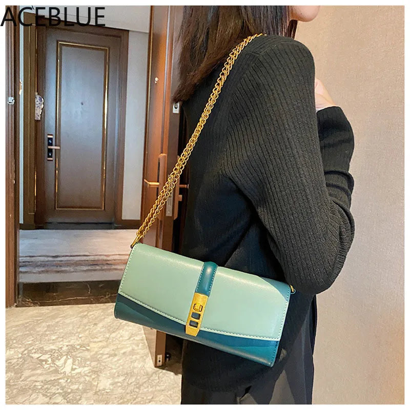 Women Shoulder Bags Chain Messenger Bags Horizontal Pu Leather Bag