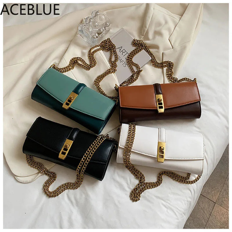 Women Shoulder Bags Chain Messenger Bags Horizontal Pu Leather Bag