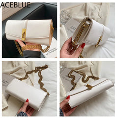 Women Shoulder Bags Chain Messenger Bags Horizontal Pu Leather Bag