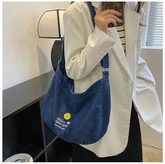 Denim Shoulder Bag Solid Canvas Satchel Cotton Women Messenger Bag