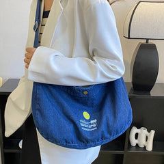 Denim Shoulder Bag Solid Canvas Satchel Cotton Women Messenger Bag