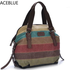 Striped Womens Handbag Patchwork Rainbow Shoulder Bag Casual Crossbody Bag