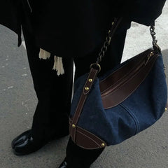 Vintage Chain Underarm Denim Shoulder Bag for Women
