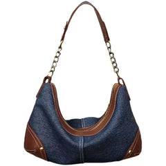 Vintage Chain Underarm Denim Shoulder Bag for Women