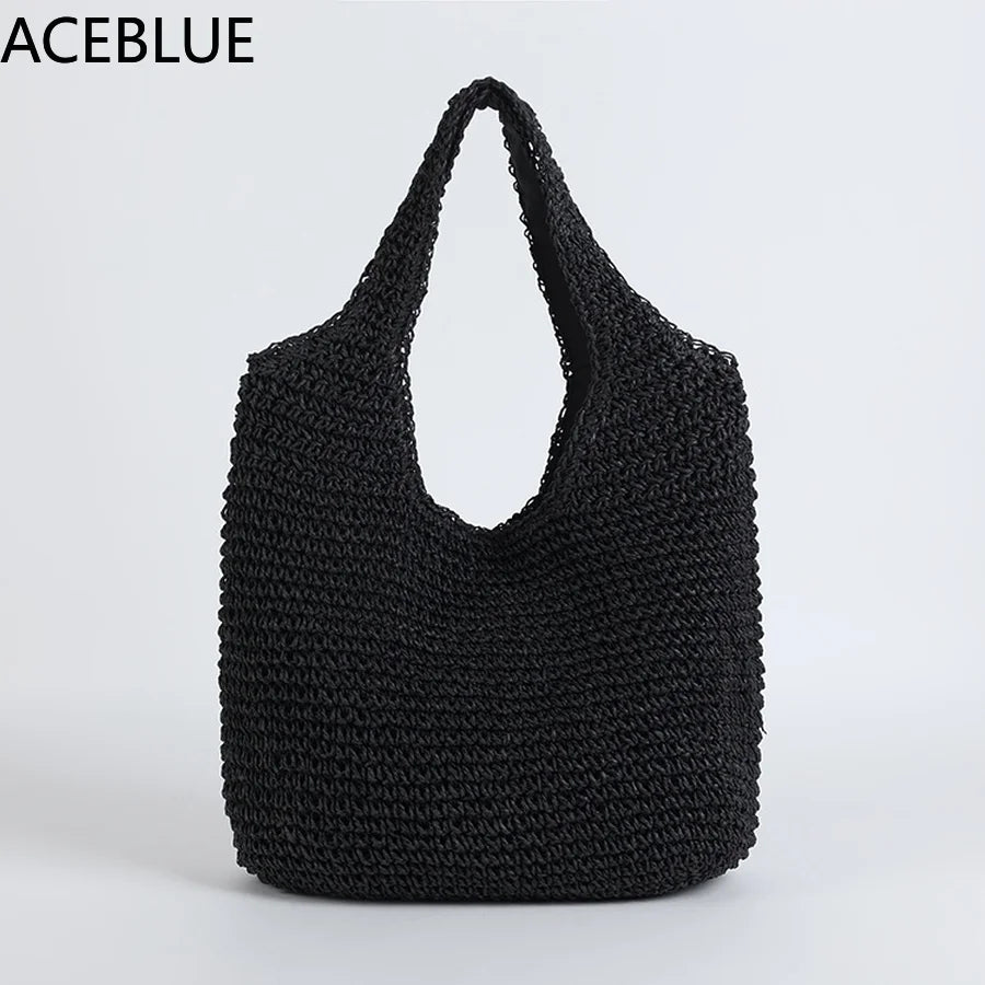 Rattan Women Shoulder Bags Wicker Woven Female Handbags Large Capacity