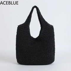 Rattan Women Shoulder Bags Wicker Woven Female Handbags Large Capacity