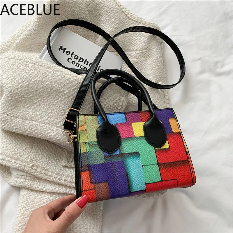 Rainbow Crossbody Shoulder Bag Women Small Square Handbag Clutch Phone Purse