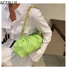 Women's Solid Chain Crossbody Bag PU Leather Striped Cloud Bag