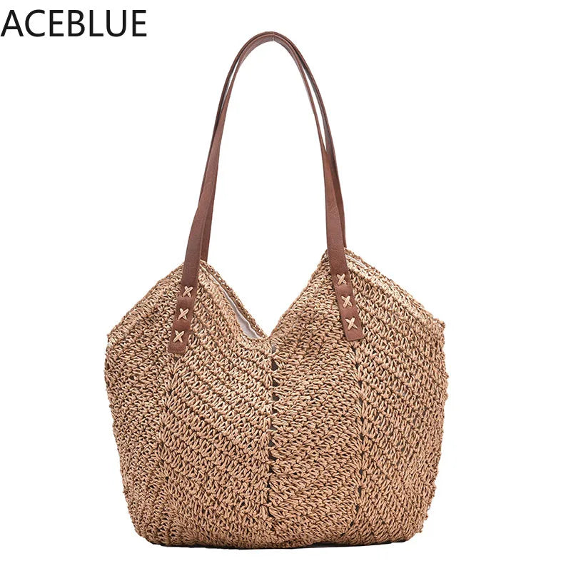 Bohemian Summer Straw Beach Tote Bag Hand-woven Women's Shoulder Handbag