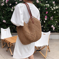 Bohemian Summer Straw Beach Tote Bag Hand-woven Women's Shoulder Handbag
