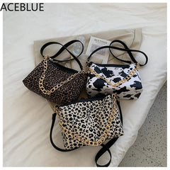 Woman Brown Leopard Chains Crossbody Shoulder Bag Spring