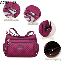 Women's Crossbody Bag Waterproof Nylon Plaid Shoulder Messenger Bags