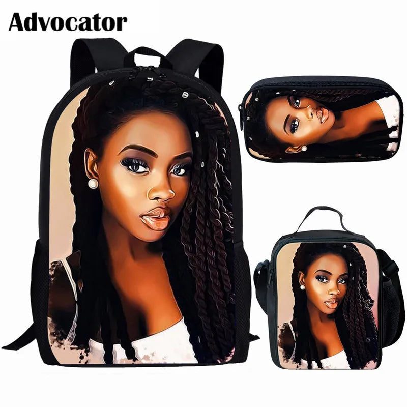 African Art Women Printing Backpack School Bag 3pcs/Set for Kids Girls