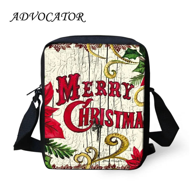 Christmas Flowers Pattern Crossbody Bag Girls Messenger Shoulder Handbag