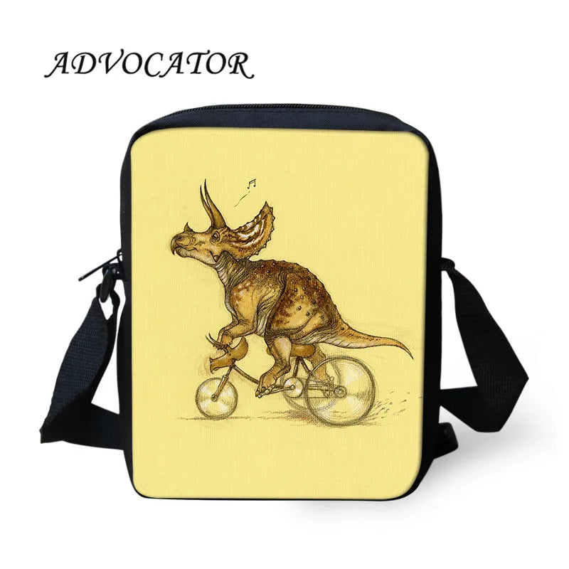 Teenager Kids Crossbody Bag Dinosaur Bicycle Pattern Messenger Bag Women Handbag