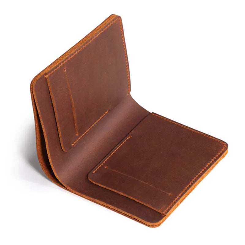 Crazy Horse Leather Men's Wallet Short U.S. Dollar Clip Retro Style