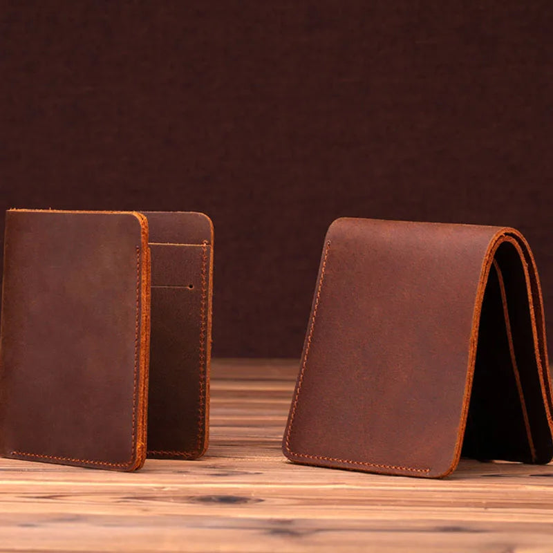 Crazy Horse Leather Men's Wallet Short U.S. Dollar Clip Retro Style