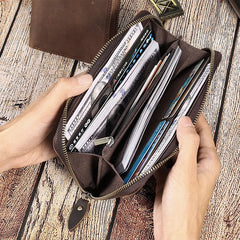 Crazy Horse Leather Men's Long Wallet RFID Anti-magnetic Retro Clutch