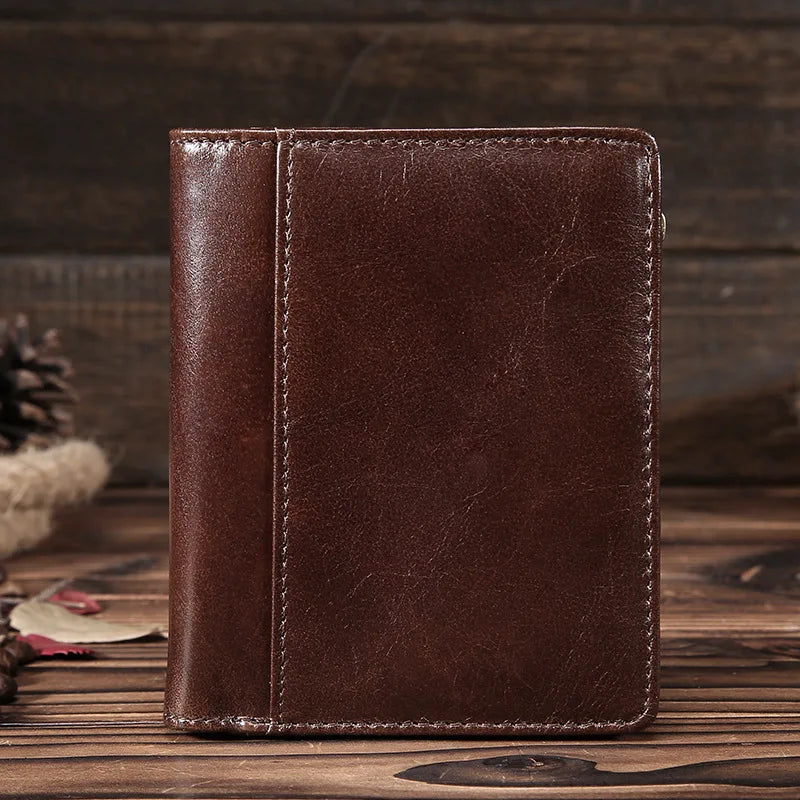 Men's Short Wallet Retro Oil Wax Leather Wallet