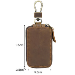 Crazy horse leather double zipper waist hanging car key case GM