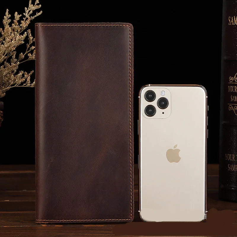 Men's Crazy Horse Leather Wallet Men's Bag Hand Bag Long Wallet