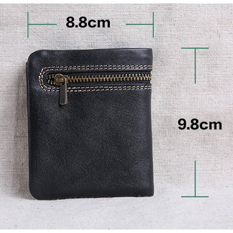 Ultra-thin Leather Wallet Short Zipper Buckle - Mini Purse for Men and Women